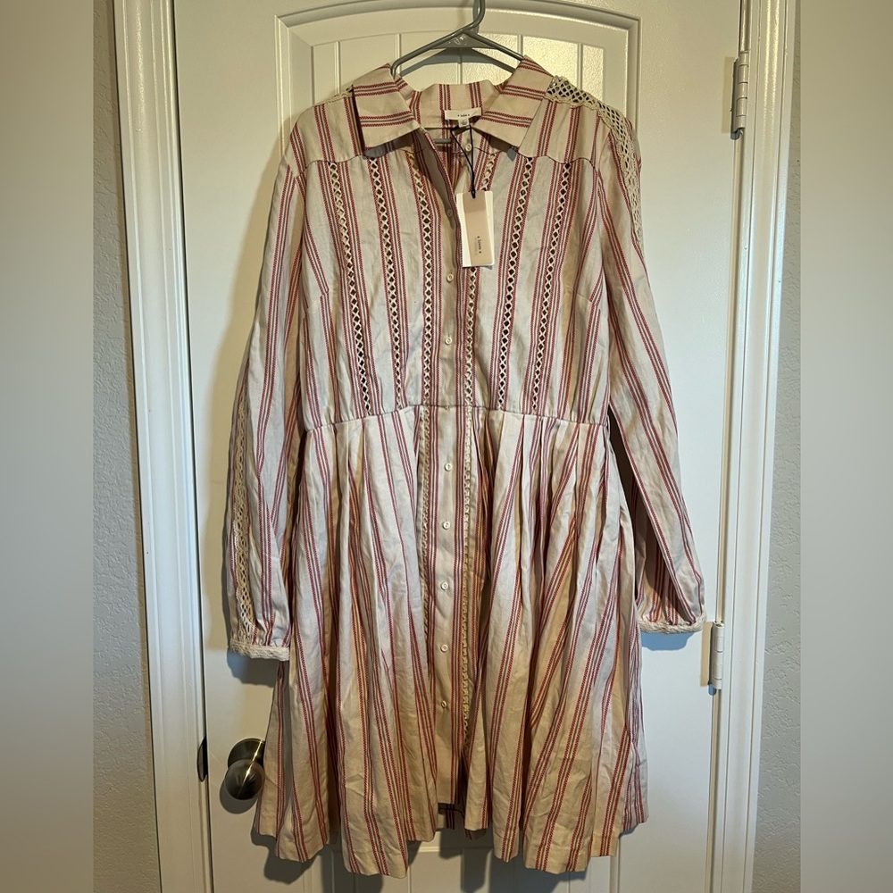 Striped Button-Front Midi Dress in Cream and Red